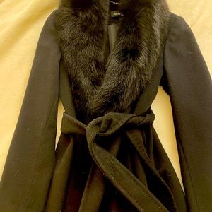 Ellen Tracy Fox Fur Collar Coat size 0 black